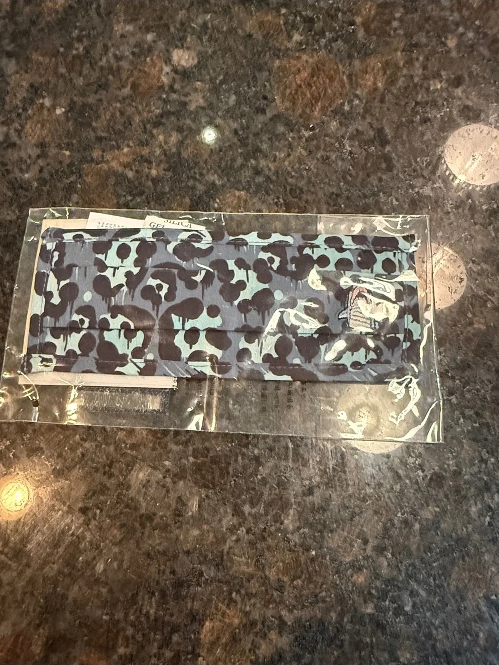 Coach Keith Haring Black and Sage Green Camo Face Mask with Shark Patch - Picture 2 of 3